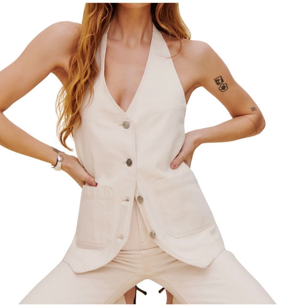 Reformation Denim Beige Brittany Halter Top Size XS